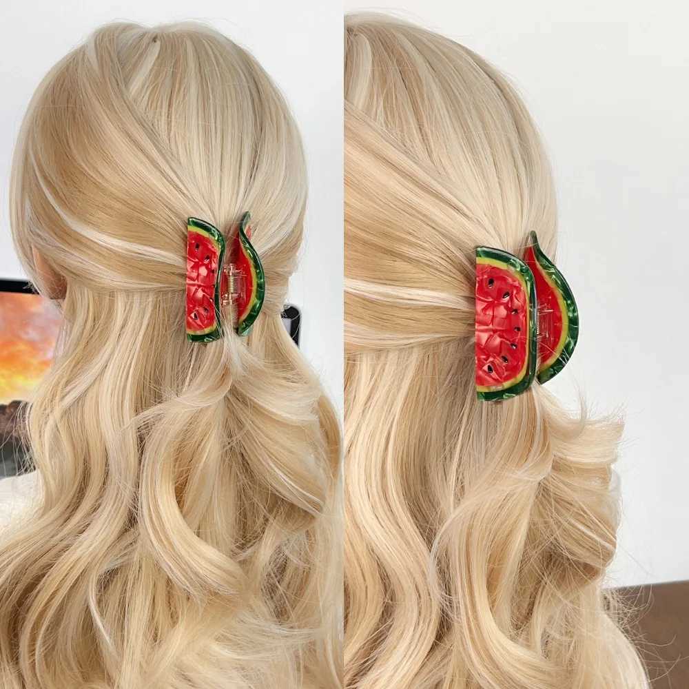 Multi Style Rhinestone Fruit Lemon Grape Cherry Acetate Hair Claw Light Luxury Eco-friendly Claw Clip for Women Girls Hair Accessories Y250707