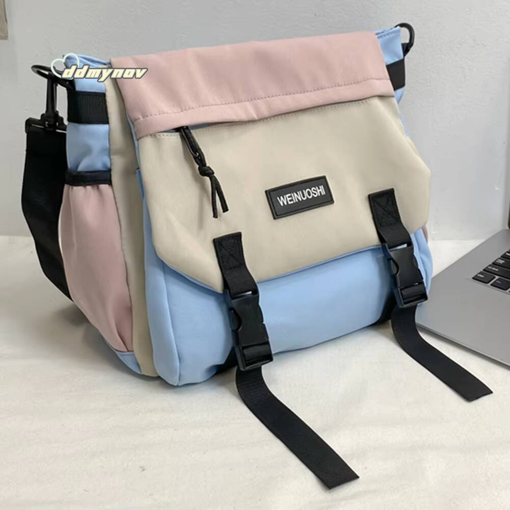 Unisex Simple Postman Large Capacity Leisure Sling Contrast Color Nylon Satchel Bag for College Travel Business ddmynov