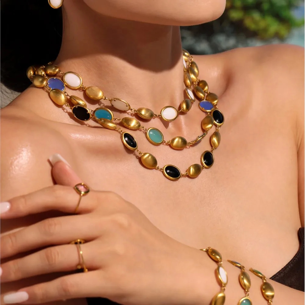 Unique Necklace Bracelet Earring In Stainless Steel With Multi Color Opal Necklaces Matching Bracelets Dangle Earrings For Women 250707