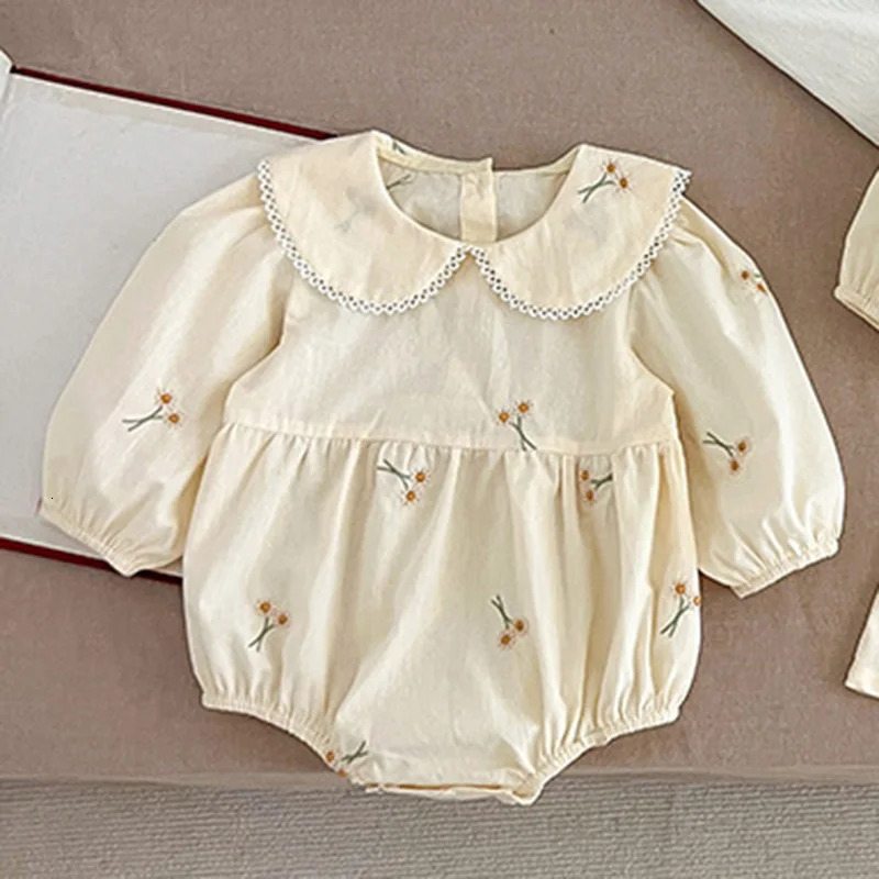 Spring 0-24M Baby Girl Clothing Toddler Baby Girl Romper Embroidery Flower Dots Cotton Romper White Infant Baby Girls Jumpsuit 250707