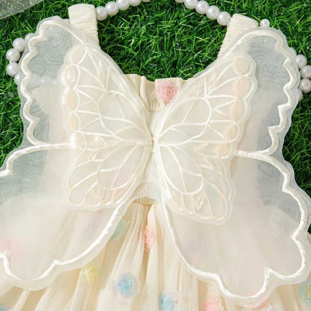 Baby Girl Clothing Summer Butterfly Wings Floral Pattern Halter Mesh Puffy Baby Dresses Cute Casual Baby Girl Dress R250707