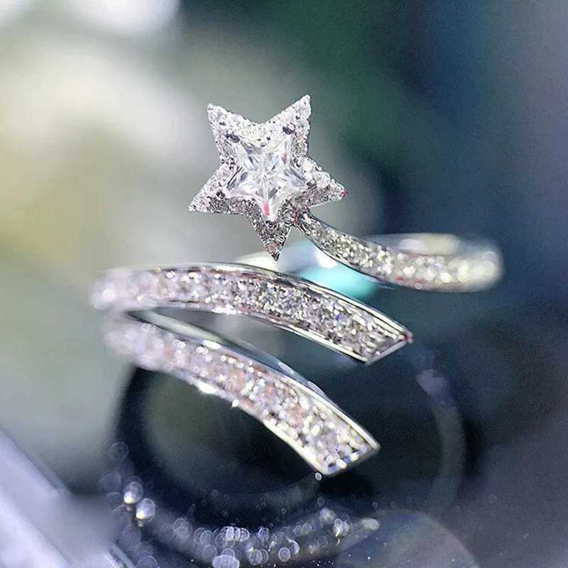 925 Sterling Silver Star Rings for Women Full Crystal Cubic Zirconia Resizable Opening Rings Daily Wear Fashion Jewelry Gifts XJ250707