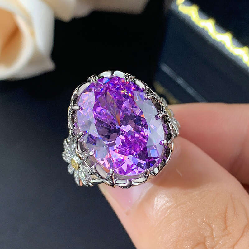 New Jewelry Ring Accessories, Color-Changing Under Purple Light, Red Corundum Pink Diamond Open Ring, High-End Light Luxury Women's Wholesale 4A9