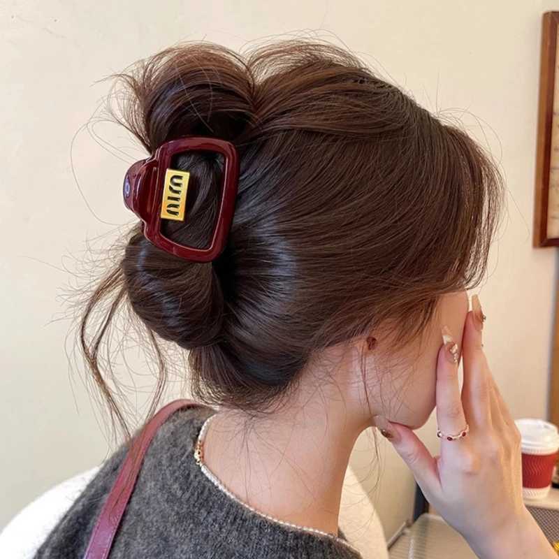 Leopard Letter Hair Claw Girl Medium Size Back of The Head Geometric Square Ponytail Bracket Hair Ornament Z250707
