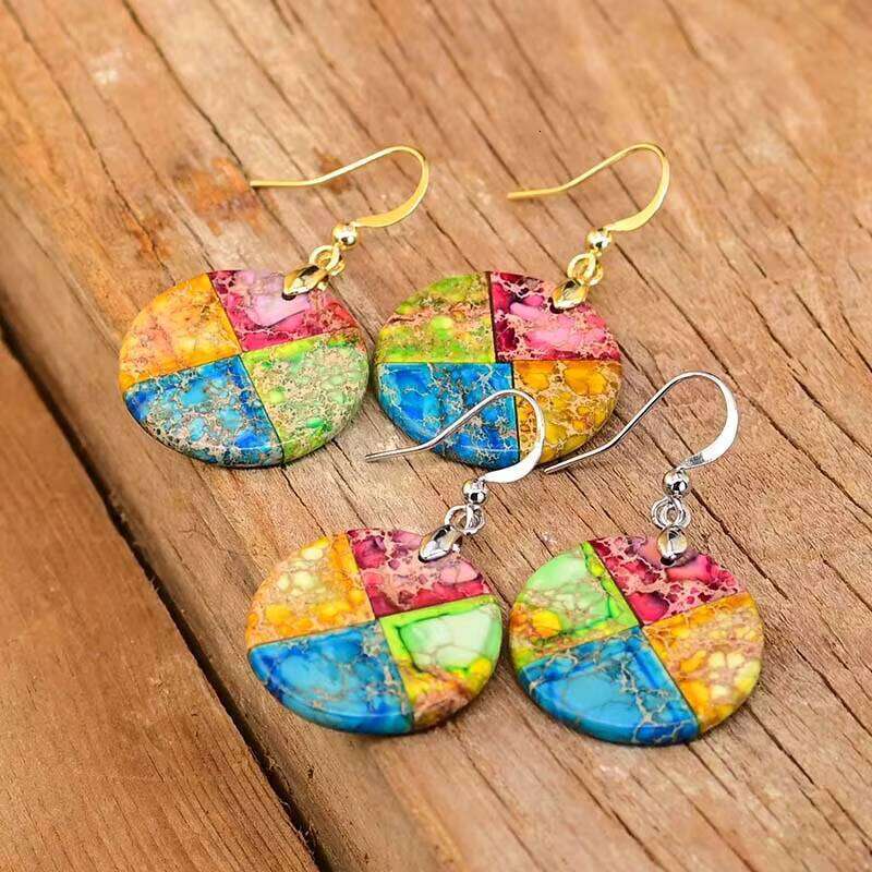 Round Imperial Hanging Bohemian Elegant Mixed Color Stone Earrings