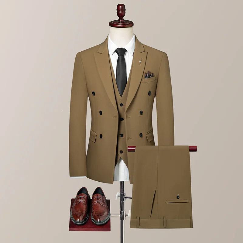 Double breasted British suit vest trousers Bridegroom wedding slim dress casual fashion handsome threepiece set 250704