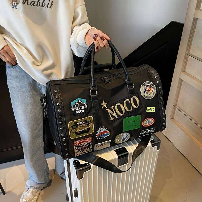 1 Piece Of Steampunk Style Y2k Embroidered Oxford Cloth Handbag, Shoulder Back Bag With Zipper Closure, Polyester Lining, Edge