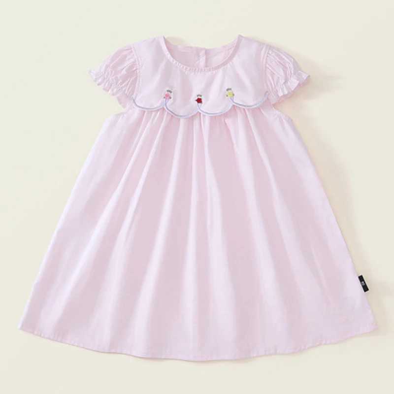 1-6 Years Summer Childrens Clothing Summer Baby Girl Dress Flower Collar Rose Embroidery Ruffled Edge Dress Sweet And Cute Casual R250707