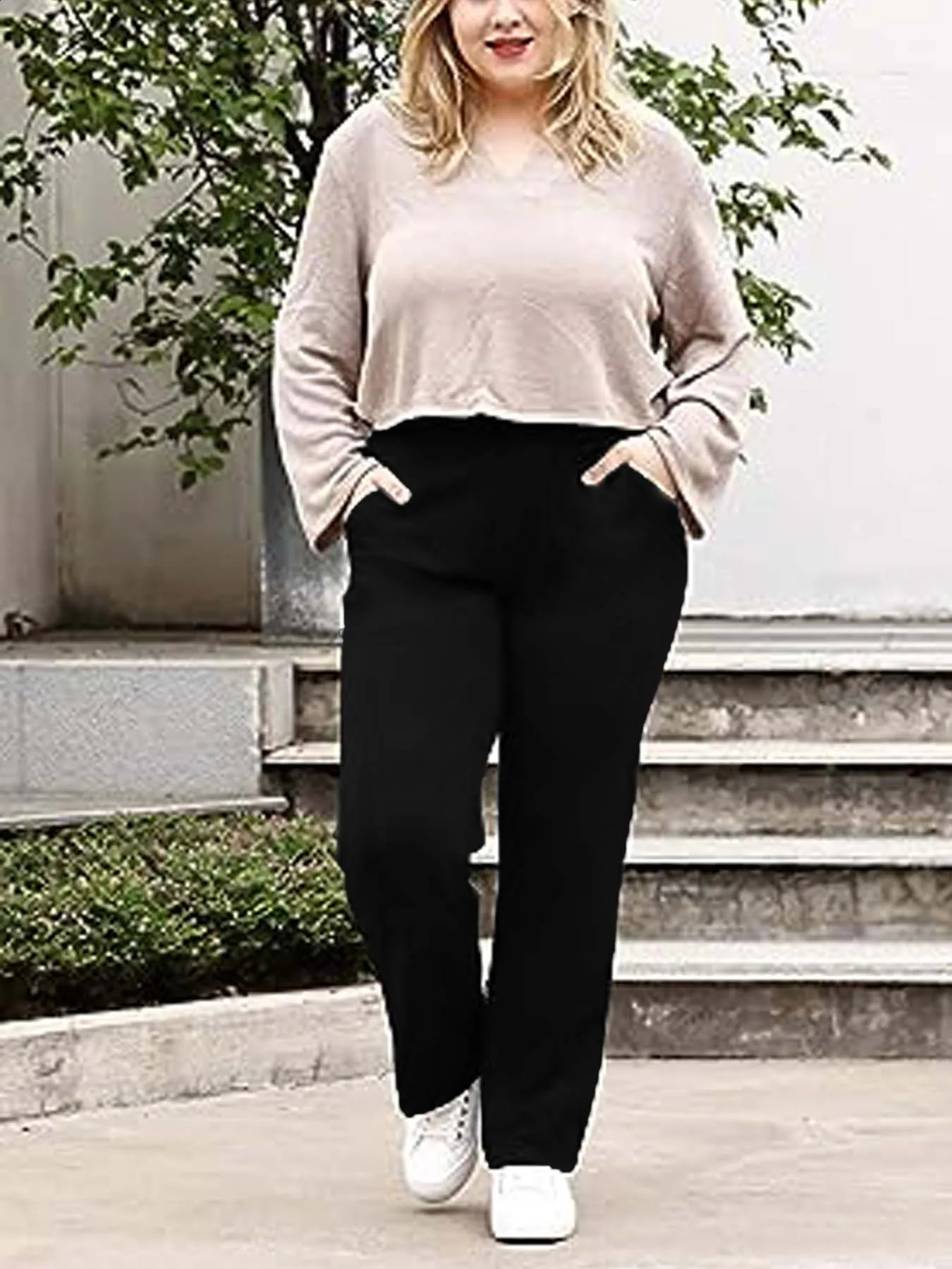 winter 2024 plus size womens flannellined knitted fabric British elegant formal fashion style pants 250628