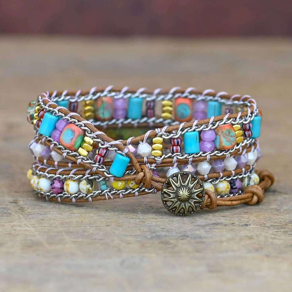 Bohemian Mixed Color Imperial Irregular Natural Stone 3-Layer Charm Bracelet Out of Stock
