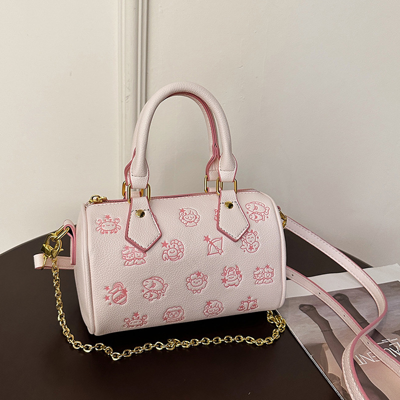 Designer High-End Feel for Women 2025 New Korean Version Cartoon Print Boston Commuter Phone Shoulder Crossbody Light Luxury Women's Bag
