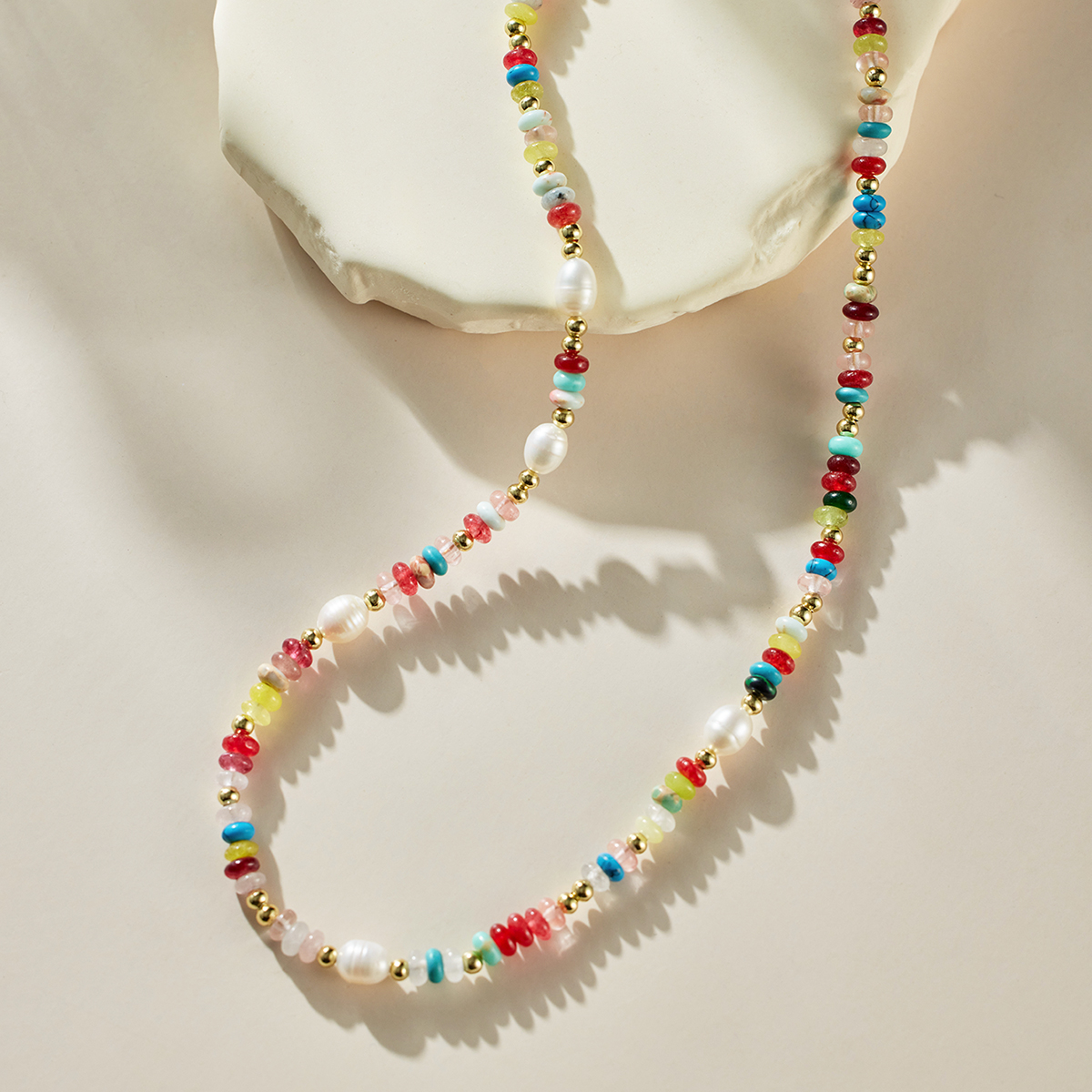 Minimalist Dopamine Rainbow Beaded Necklace Niche Design Light Luxury Collar Chain TM0032