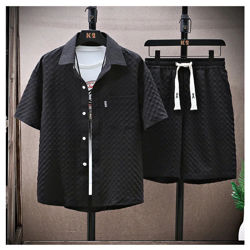 2025 Mens Casual Short Sleeve Set Summer Lightweight Sportswear Retro Fashion Two Piece Suit Street 250708