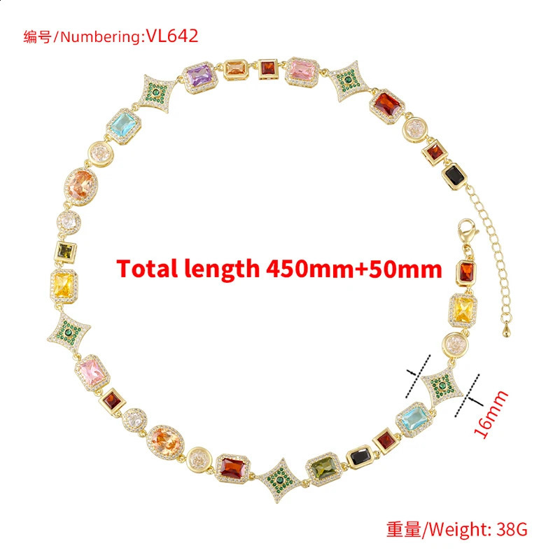 ZHUKOU 18K Golden Plated Colourful Stars Gemstone Bracelet Necklace Hip Hop Style Unisex Couple Jewellery VL641 VL642 250707