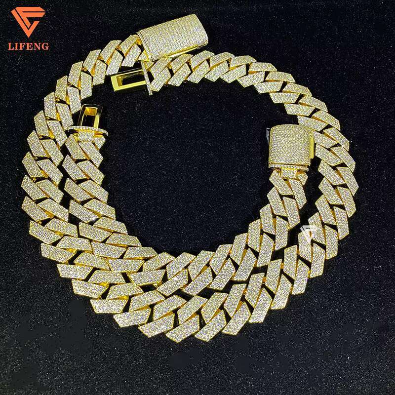 Hot Selling S925 Silver Fine Link Chain 20MM VVS Moissanite Cuban Necklace Brilliant Cut Hip Hop Style Jewelry for Women Men