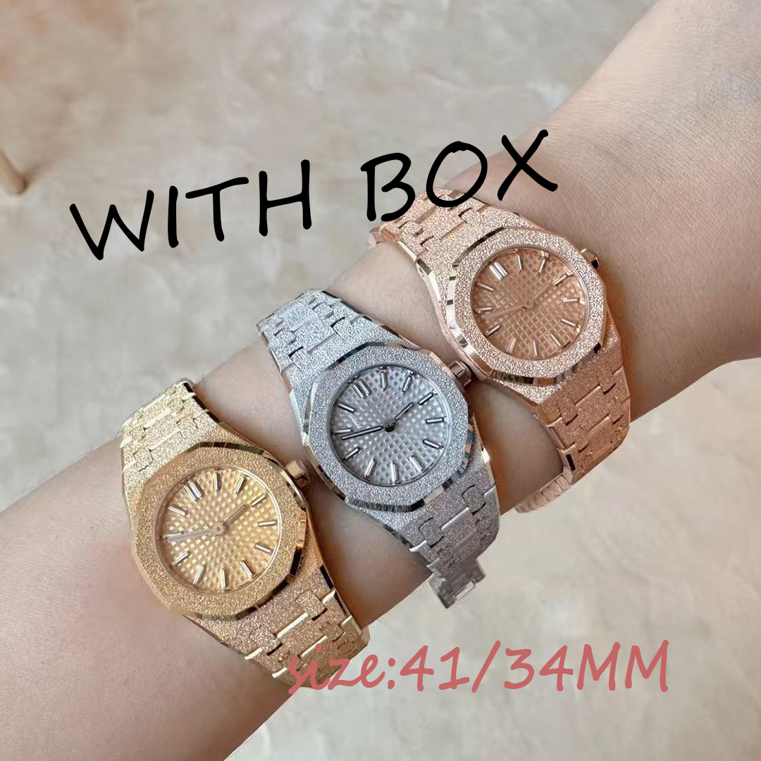 Frosted designer watches moissanite watch men 41MM Automatic Mechanical Watch Stainless Steel Sapphire Luminous 34MM women quartz watch Montre de Luxe