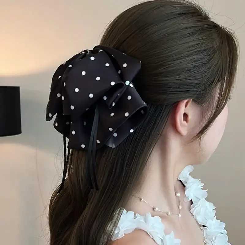 Fashion Ribbon Hair Claw Bow Hair Clips for Women Girls Stain Bow Barrettes Hairpin Women Color Ponytail Clip Hair Accessories Z250707