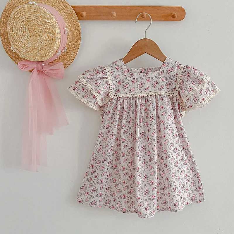 Kids Clothes Fashion Girl Dress Flower Embroidery Retro Lace Dress Cotton Princess Casual Round Neck Summer New Sweet Dress R250707