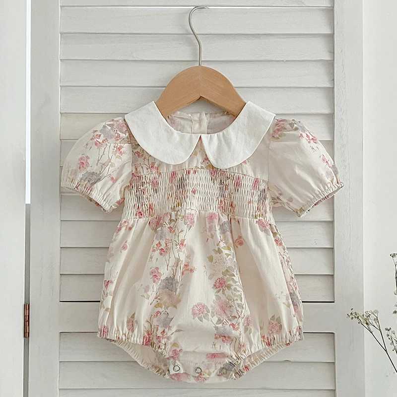New Summer Sister Matching Outfits Pink Princess Dress Sister Baby Girls Clothes Puff Sleeve Floral Romper Cotton Dress One-Pieces R250707