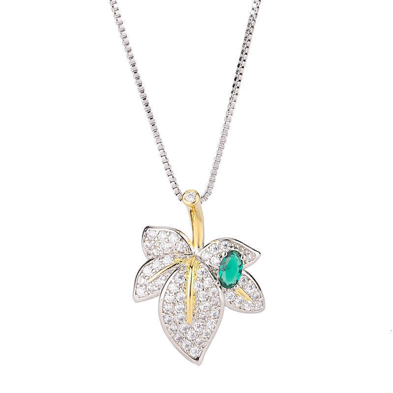 Autumn Winter New Jewelry Set Decorations Maple Leaf Shape Earrings Necklace Ring Fashion Light Emerald Women's Wholesale B44