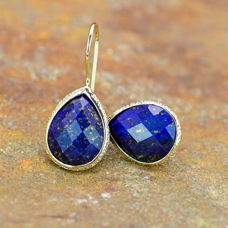 Natural Lapis Lazuli Gold Carved Edge Fashion Simple Earrings Water Drop - Shipped from Factory