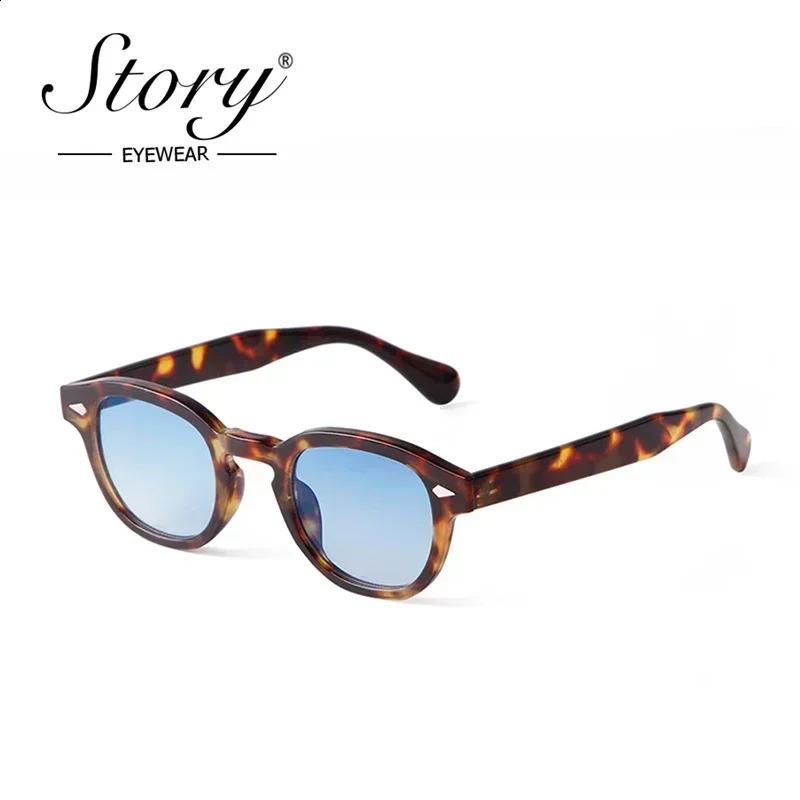 STORY Vintage Rivet Tortoiseshell Round Sunglasses Women Men n Retro Yellow Blue Lens Square Sun Glasses S22728 250707
