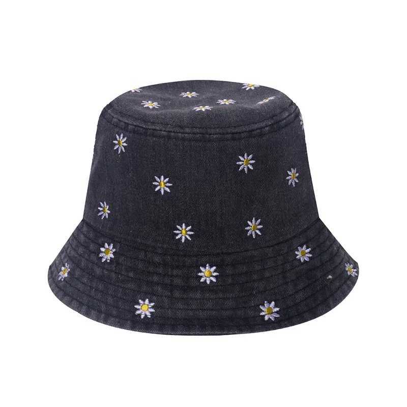 Popular Little Daisy Embroidered Cotton Summer Jeans Bucket Hat Cap For Women Spring Fisherman Hat Outdoor Travel Sunshade Gift Y250707