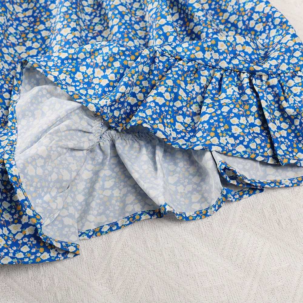 Summer New Girls Fashion Puff Sleeve Princess Dress 1 Pc Children Retro Floral Print Casual Clothes 3-7 Years R250707