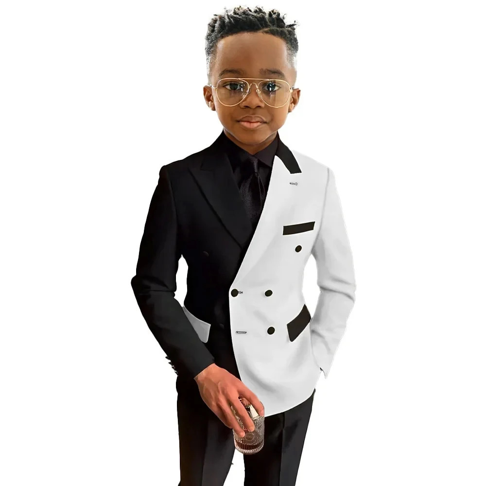 White and Royal Blue Boys Suit 2 Pieces Set Fashion Party Wedding Tuxedo 3-16 Yeard Old Kids Blazer Double Breasted Clothes 250704