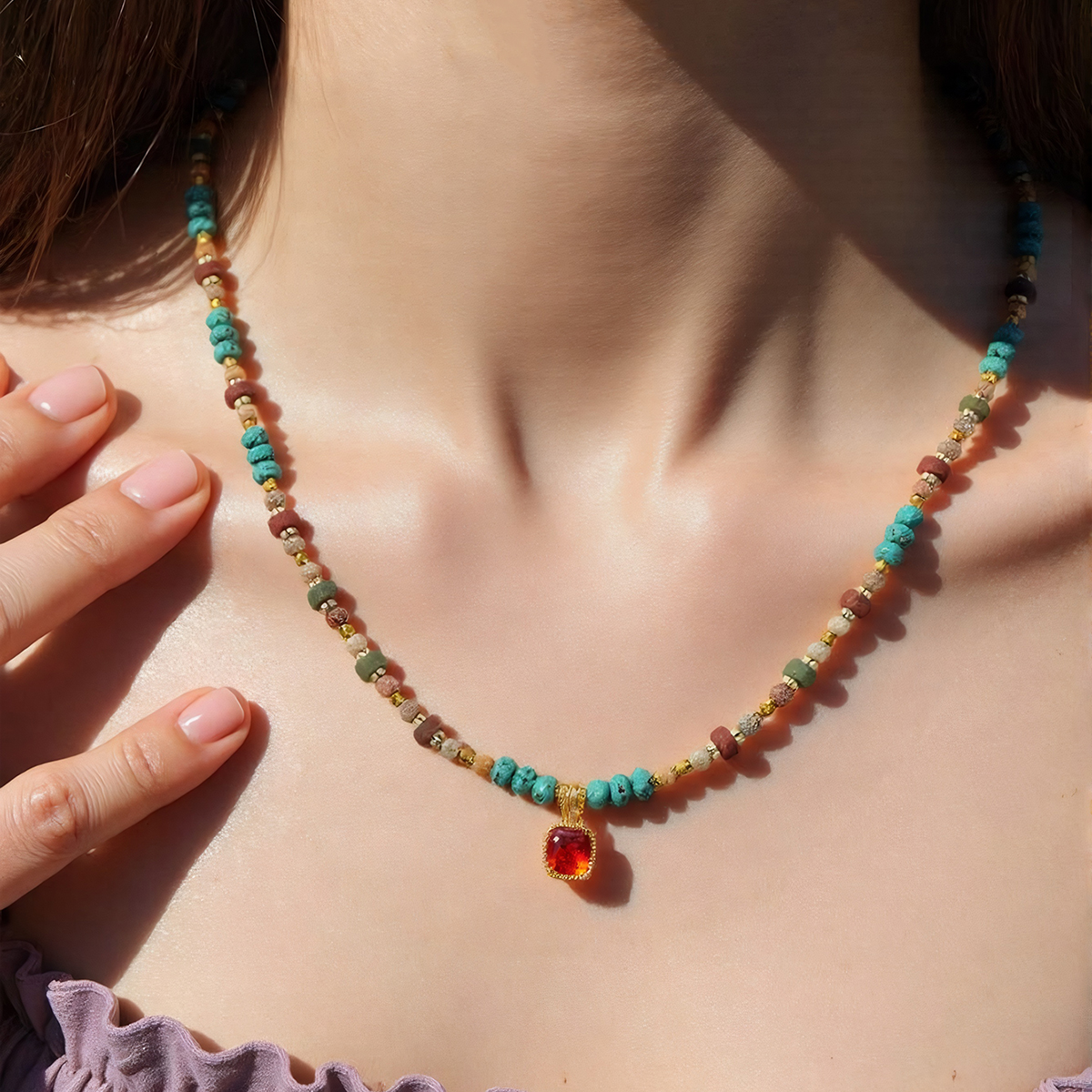 Sweet dopamine candy beaded necklace women's 2025 new personalized fashion niche beaded collarbone chain TM0029