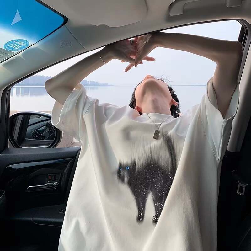 2025 Summer New Women's T-shirt Fashionable Cat Print Short Sleeved T-shirt For Men And Women Loose Summer Couple T-shirt Top New Designer T-shir