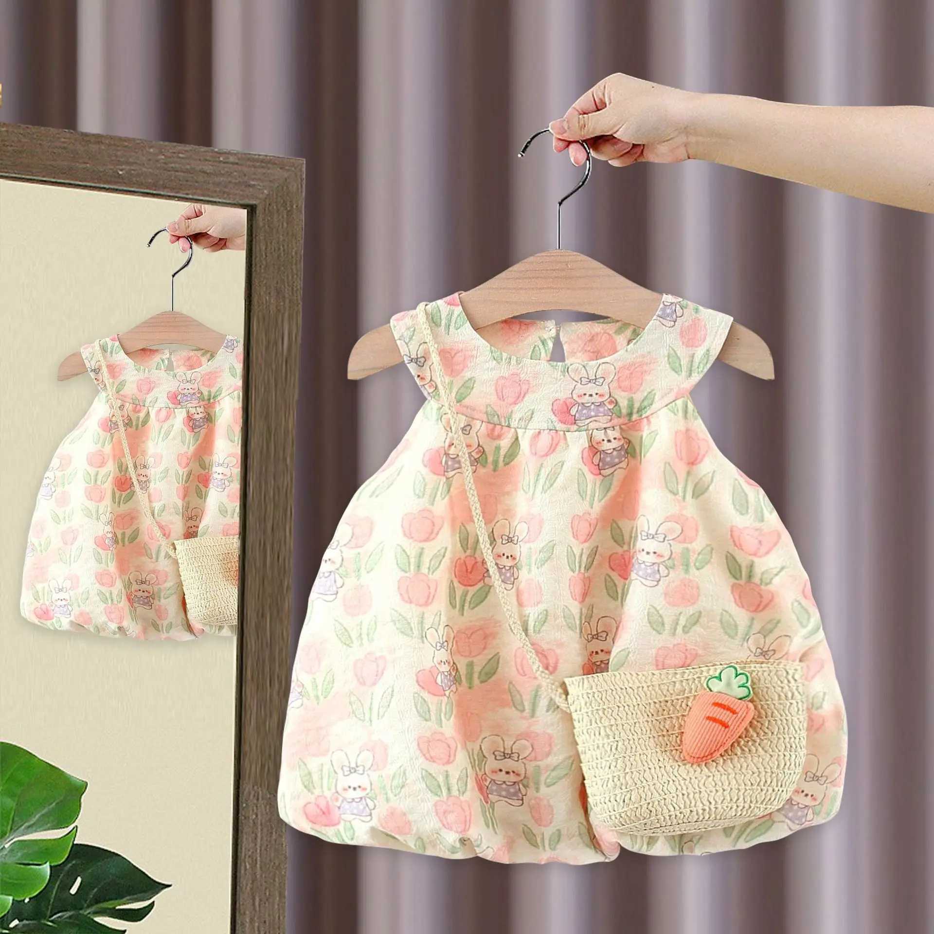 Summer Rabbit Tulip Printed Sleeveless Dress for Kids Girl Cute Flower Bud Princess Dress for Baby Kids R250707