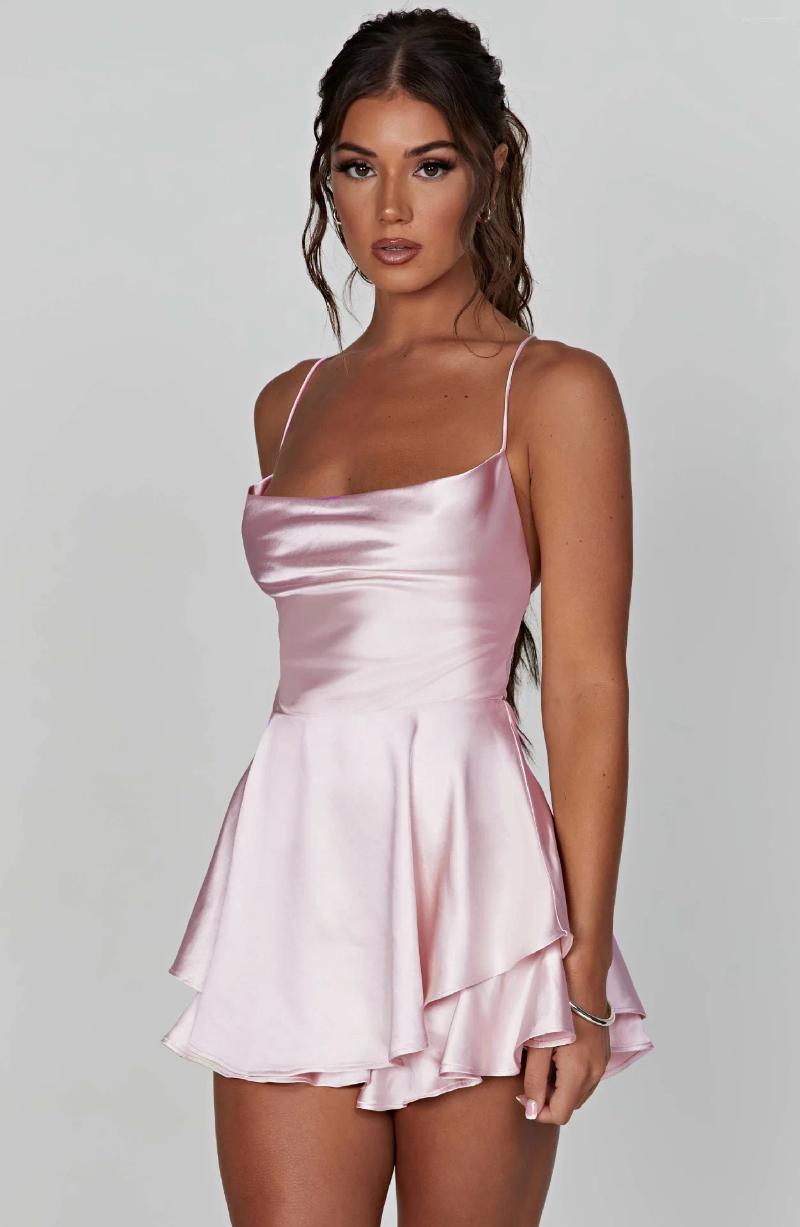 Casual Dresses 2025 Summer European And American Style Sexy Slimming Show Solid Color Dress Short Women's