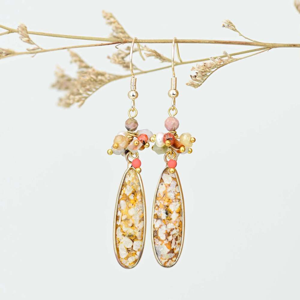 Fashion Ocean Agate Women's Gift Bohemian Natural Stone Pendant Earrings Water Drop Shipment