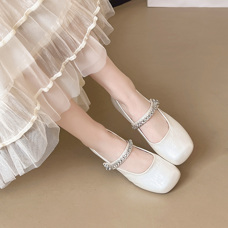 2025 Spring Summer New Fashion Designer Square Toe Shallow Mouth Flat Korean Style Fresh Slip-On Women's Shoes