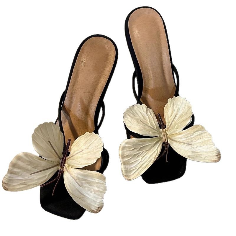 Women's Shoes Niche Design Butterfly High Heels Temperament Thick Heel Cool Slippers
