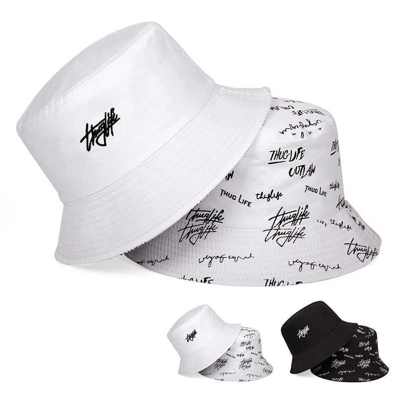 Unisex Double-Sided Wearable Thugufe Embroidery Personality Bucket Hats Fishermen Caps Outdoor Casual Sunscreen Hat Y250707
