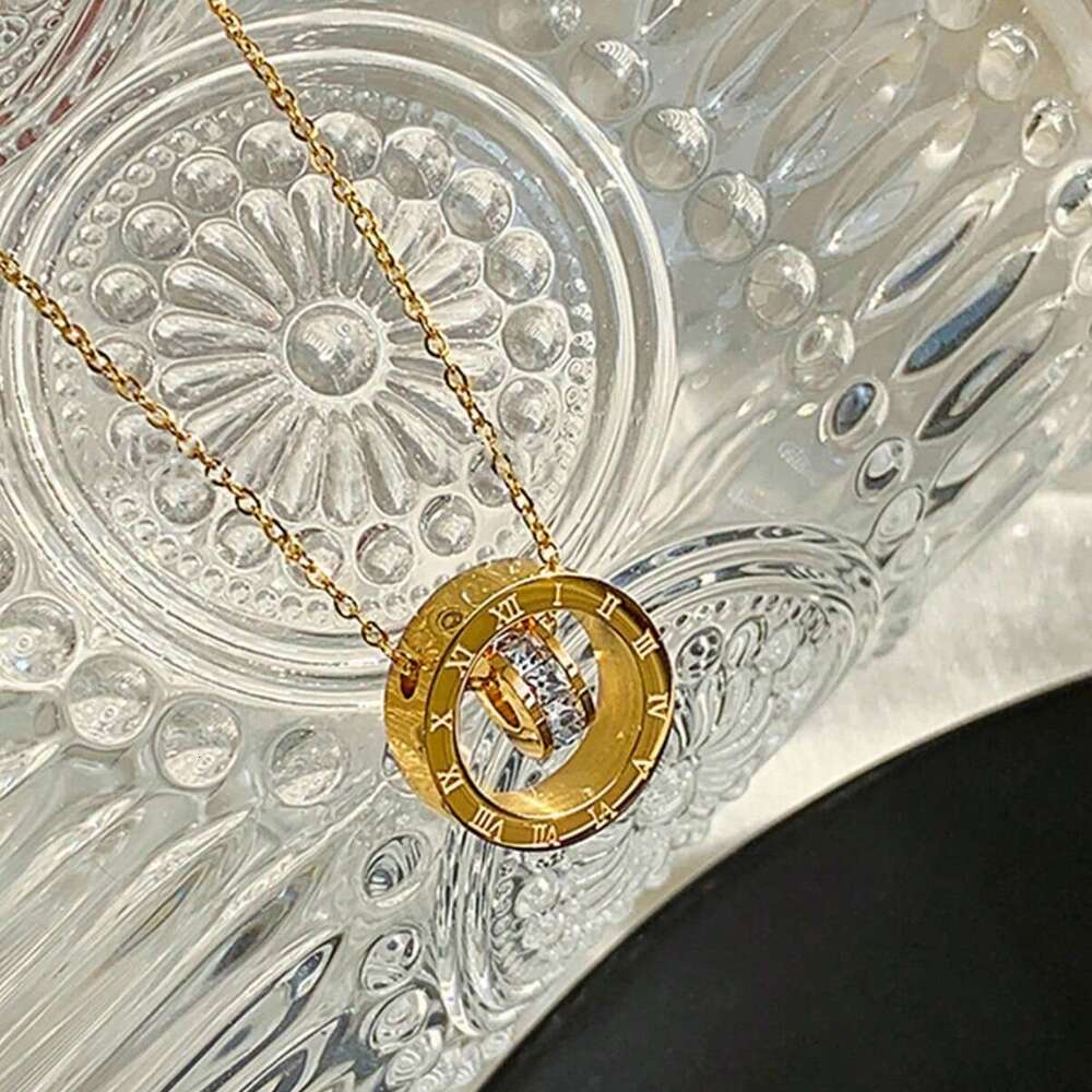 DHcollections New Roman Double Ring Pendant Collarbone Chain Women's Fashion Slim Waist Necklace