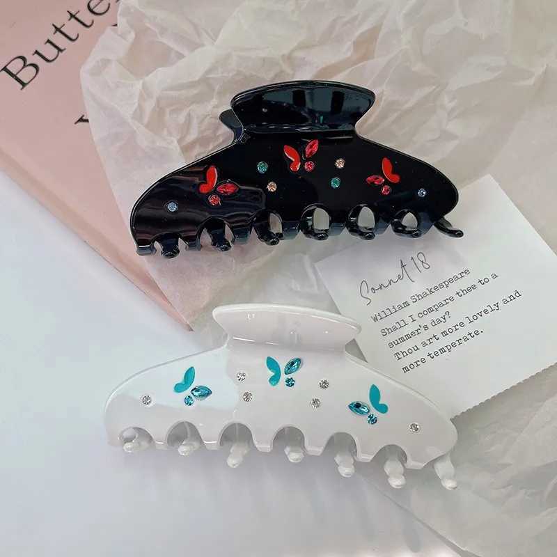 Muweordy New Water Diamond Butterfly Hair Clip Acetate Claw Clip Colorful Crab Hair Clip Shark Grip Hair Accessories for Women Y250707