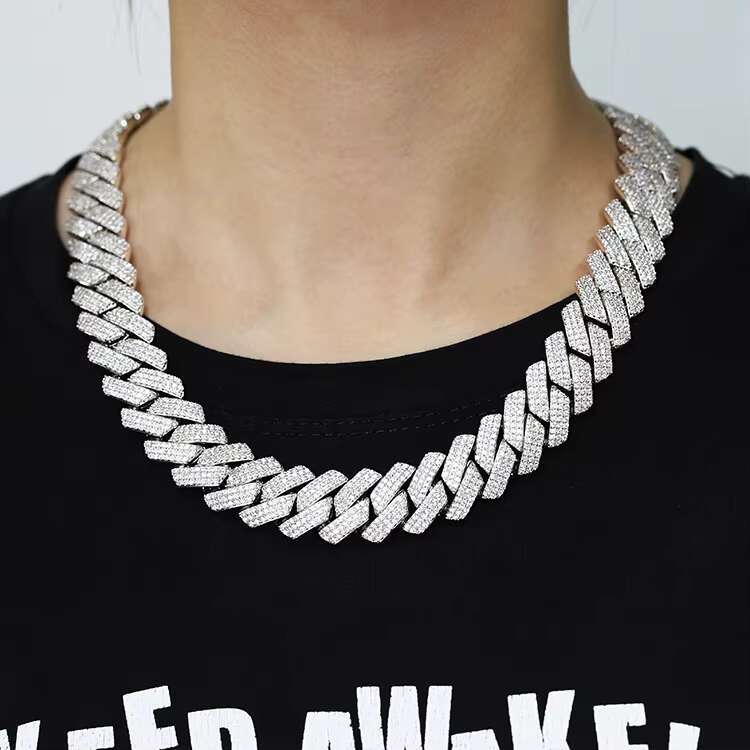 Fashion Jewelry Necklace 20mm Wide Cuban Chain Heavy Sterling Silver Iced Out Moissanite Cuban Link Chain for Man