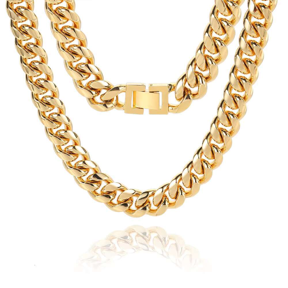 NUOYA 10mm Hip Hop Style Cuban Link Necklace 18k Gold Plated Mens Chain Stainless Steel Jewelry for Gifts