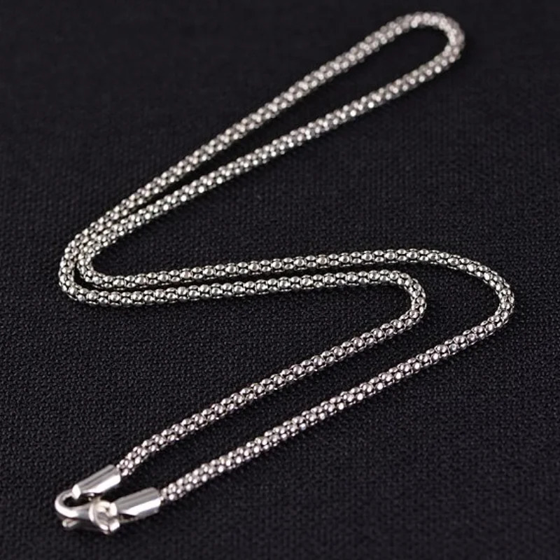 2.5mm Width Real S925 Sterling Silver Fashion Bright Corn Popcorn Men Women Chain Pendant Necklace Fine Jewelry Gift 250702