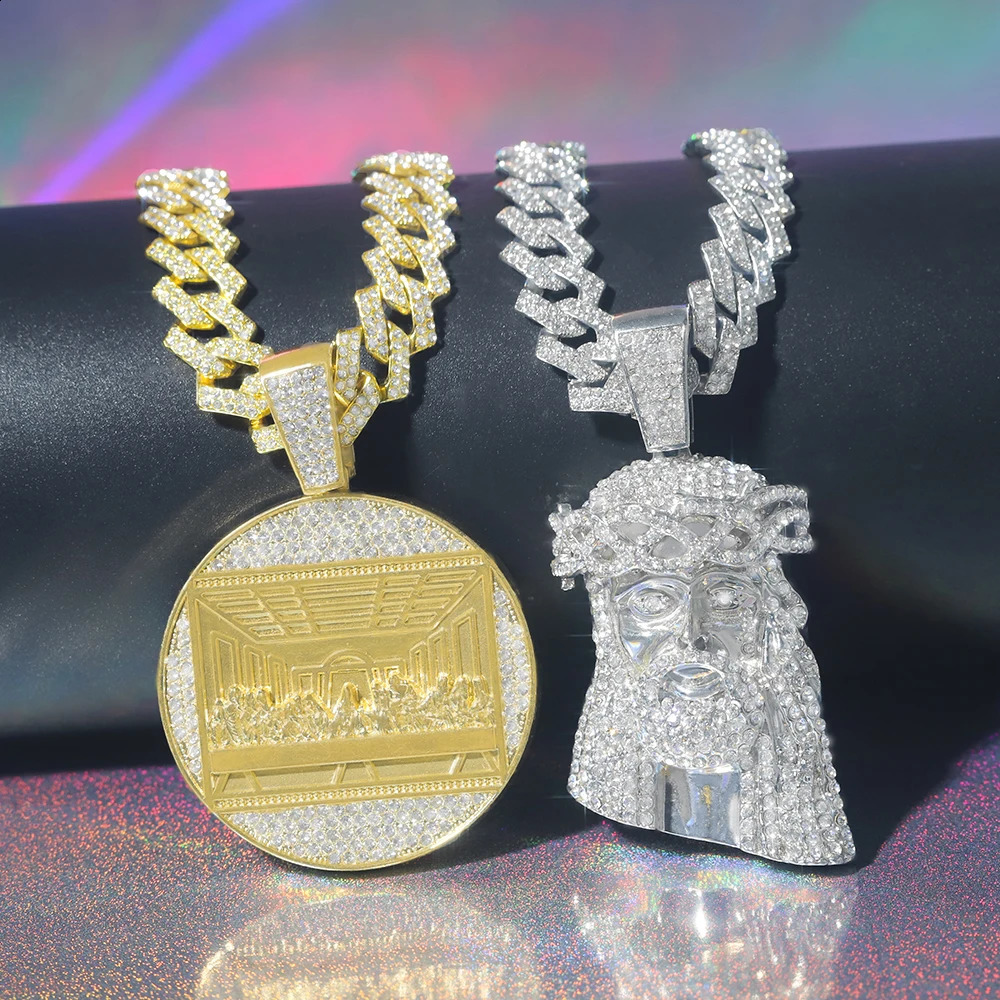 Men Women Hip Hop Pendant Necklace Iced Out Jesus Medal Bling Rhinestones Cuban Chain Street Jewelry Gift For Your Lover 250707