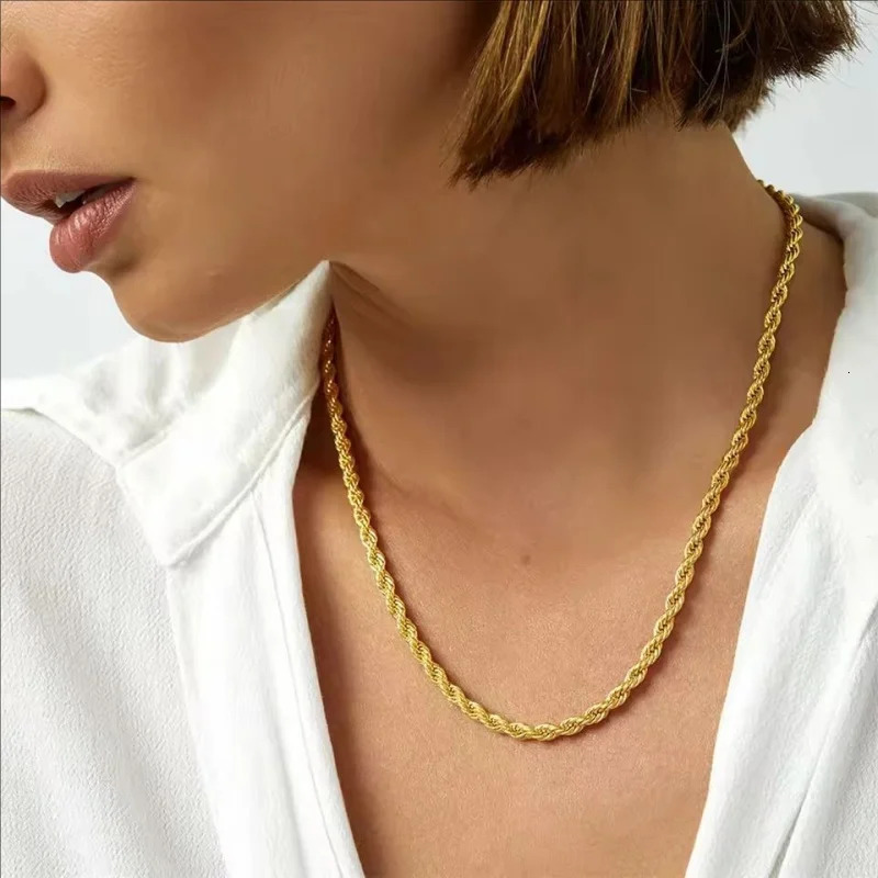 2mm8mm Stainless Steel Twisted Rope Chain Necklac for Men Women HipHop Long Necklace Jewelry Gift Wholesale Selling 250704