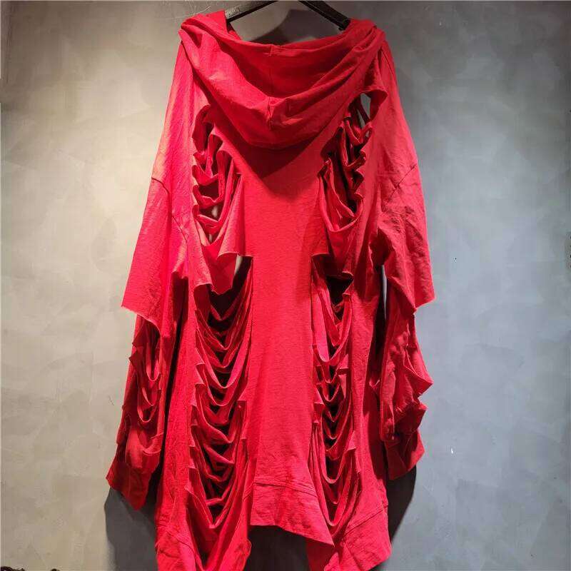 Fashion Women's Solid Color Hollow Out Design Loose Hooded Sweater Summer Trendy Long Sleeves Tops Female