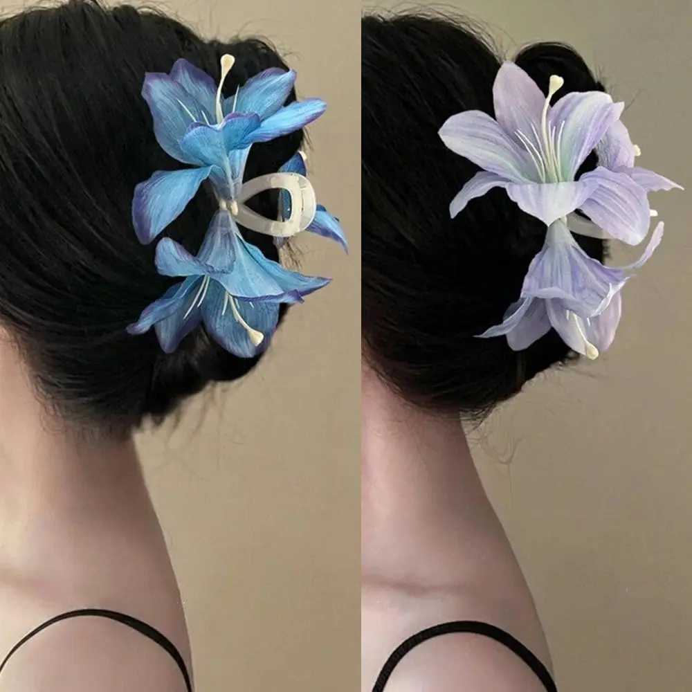 Fashion Purple Lily Flower Hair Shark Clip Super Fairy Plastic Hair Clips Headband Hair Accessories Y250707