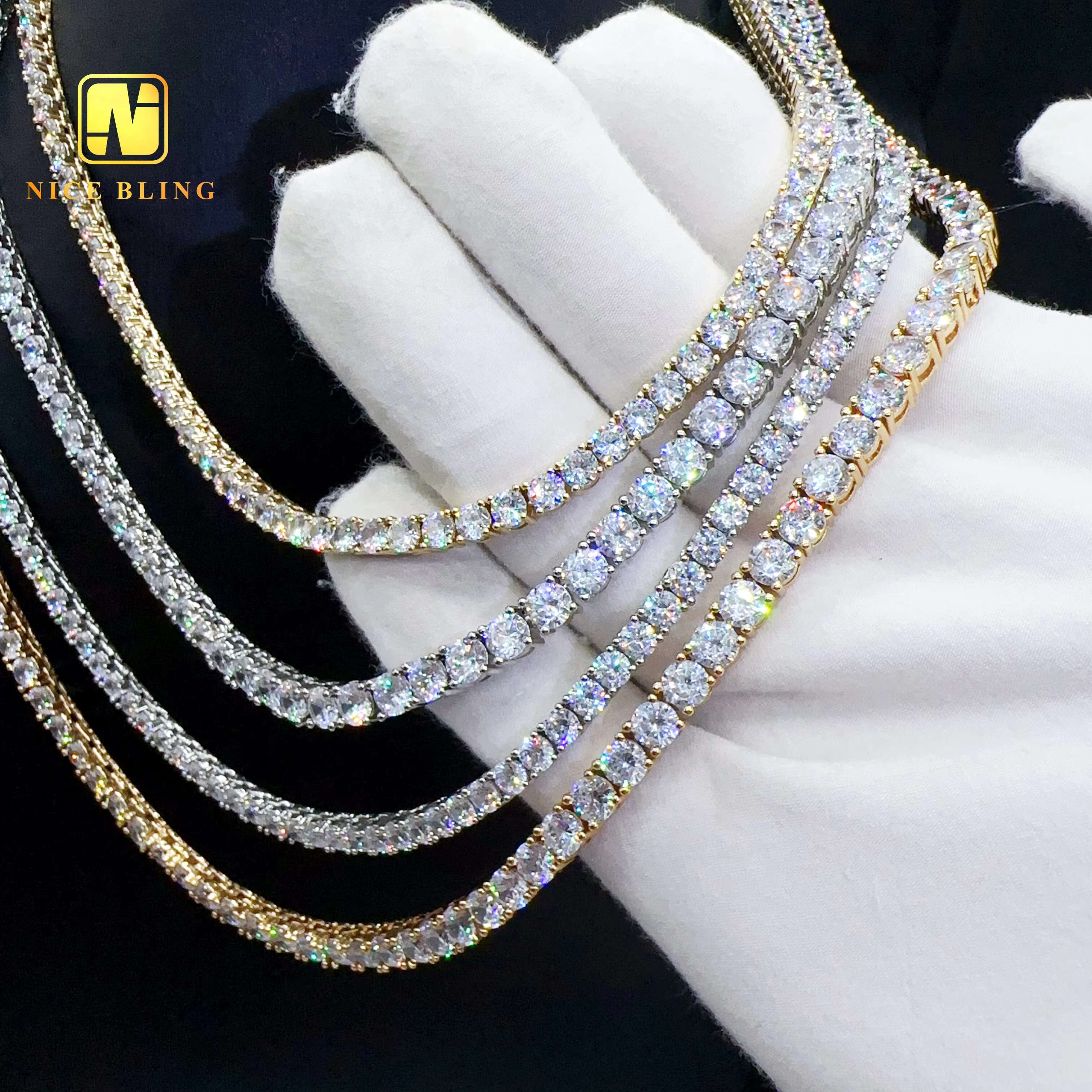 Factory Wholesale Price 18k White Gold Plated 925 silver Moissanite vvs1 Tennis Chains 3mm 4mm 5mm 6mm Handmade Tennis Necklace