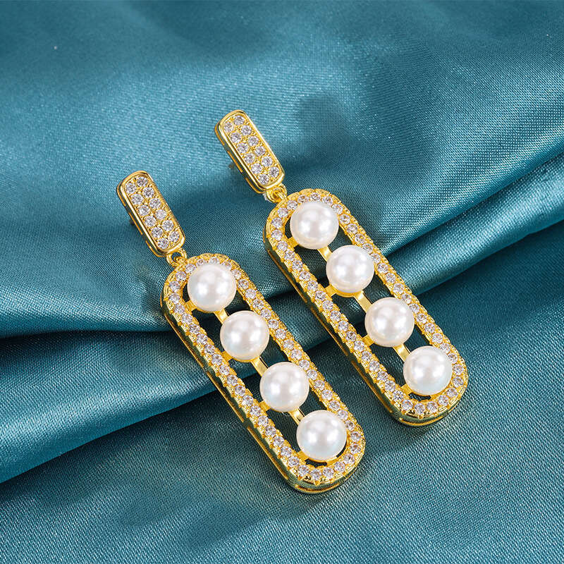 White Shell Fairy Temperament Elegant Personality Exaggerated Ins Trend Live Style Pearl Drop Earrings 5B8