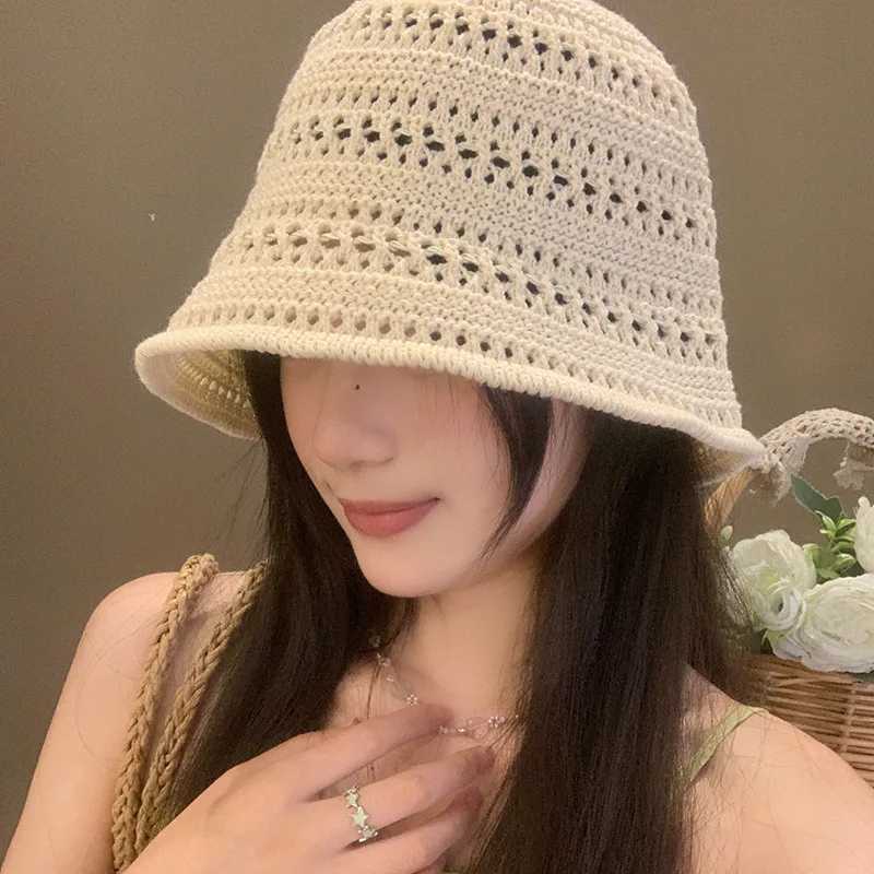 Summer Hollow Fisherman Hat Womens Breathable Hat Thin Sun Hat Hollow Bucket Hat Fashion Basin Hat Bucket Sun Hat Y250707