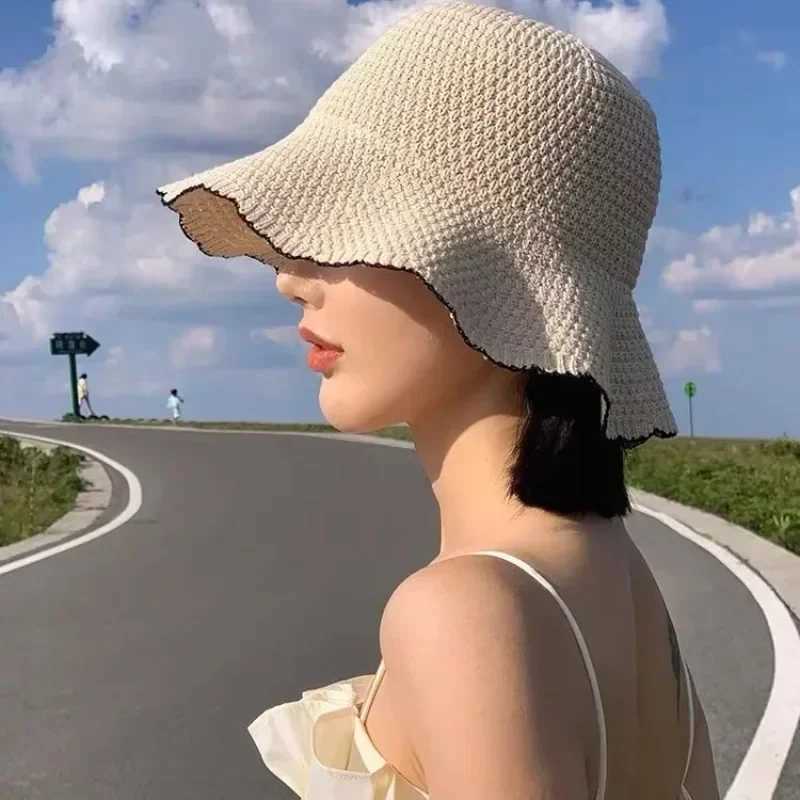 Japanese Lace Fisherman Hat Womens Summer Sunshade Basin Hat Korean Version Fashionable And Versatile Thin Knit Bucket Hat Y250707